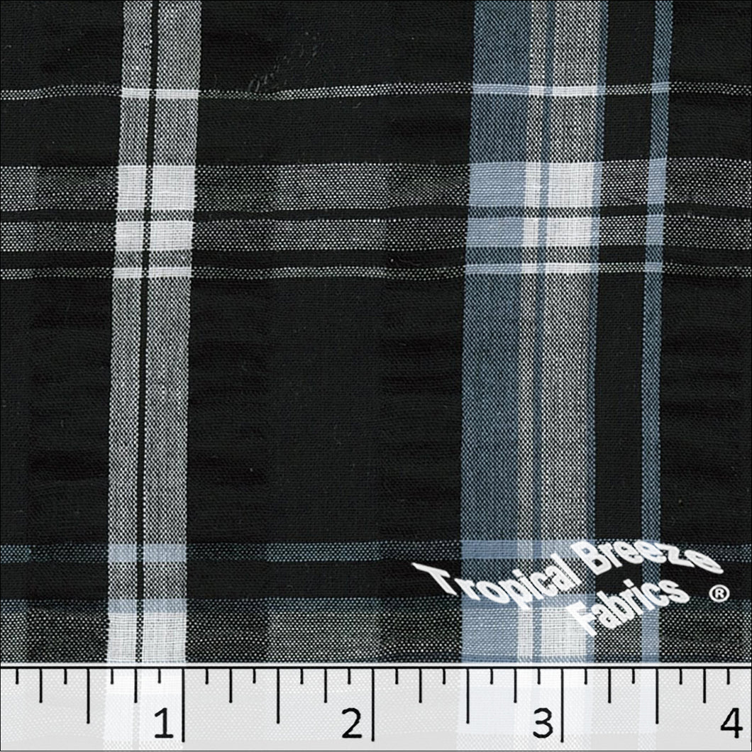 Seersucker Plaid Poly Cotton Fabric blue