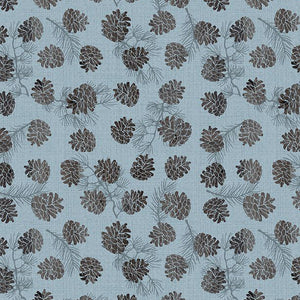 Wild Woods Lodge Collection Pinecone Toss Cotton Fabric blue