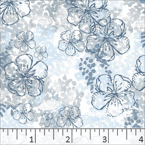 Large Floral Print Poly Cotton Dress Fabric Blue