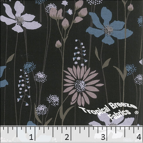 blue, Standard Weave Wildflower Print Poly Cotton Fabric 6298