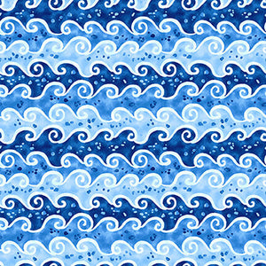 The Sea is Calling Collection Waves Cotton Fabric blue