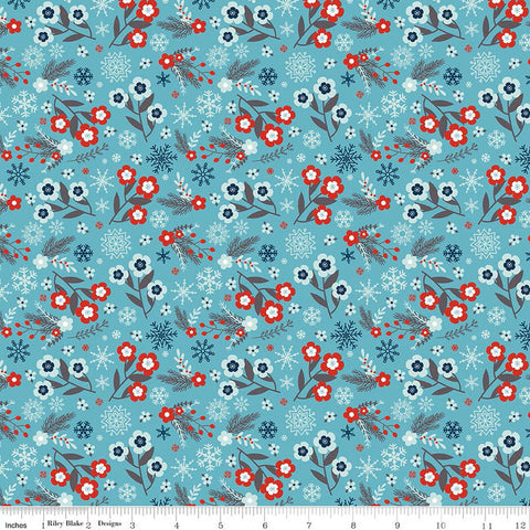 blue, A Perfect Winter Collection Flowers Cotton Fabric C17991