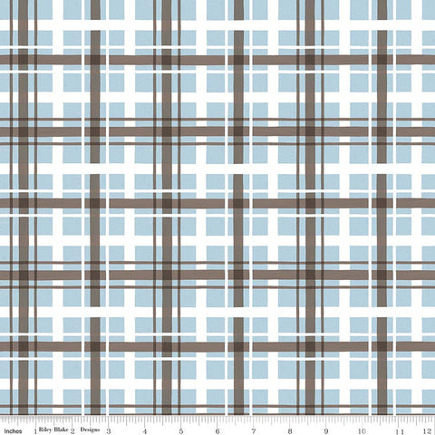 blue, Covered Bridges in Winter Collection Plaid Cotton Fabric CD1800
