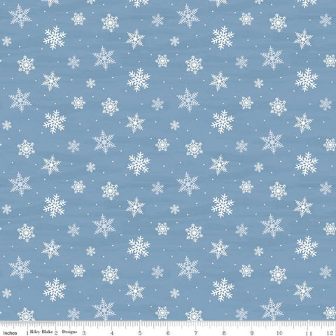 blue, Covered Bridges in Winter Collection Snowflakes Cotton Fabric CD18002