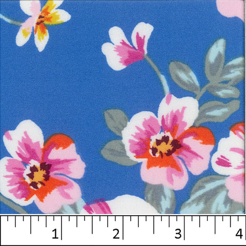 Blue, DTY Brushed Floral Print Fabric FA14585