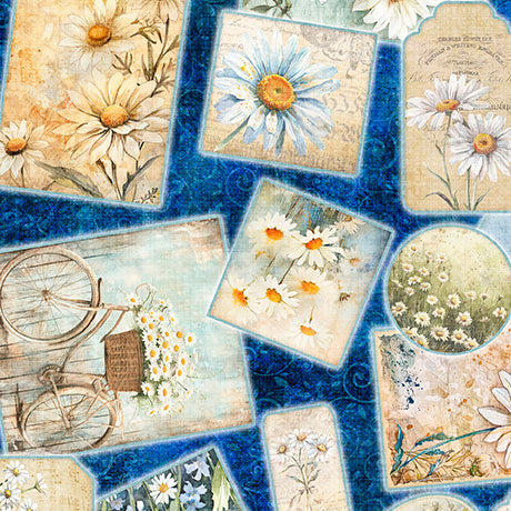 blue, Daisy Delights Collection Daisy Patches Cotton Fabric 32150