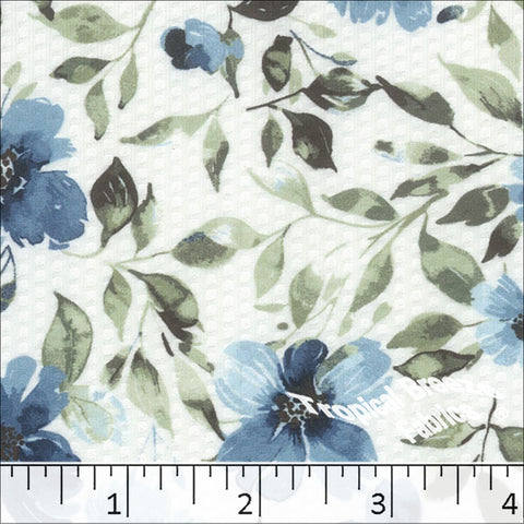blue, Dapple Knit Floral Print Fabric 572618