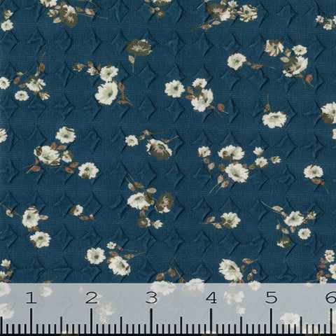 navy, Diamond Floral Print Knit Fabric CA22