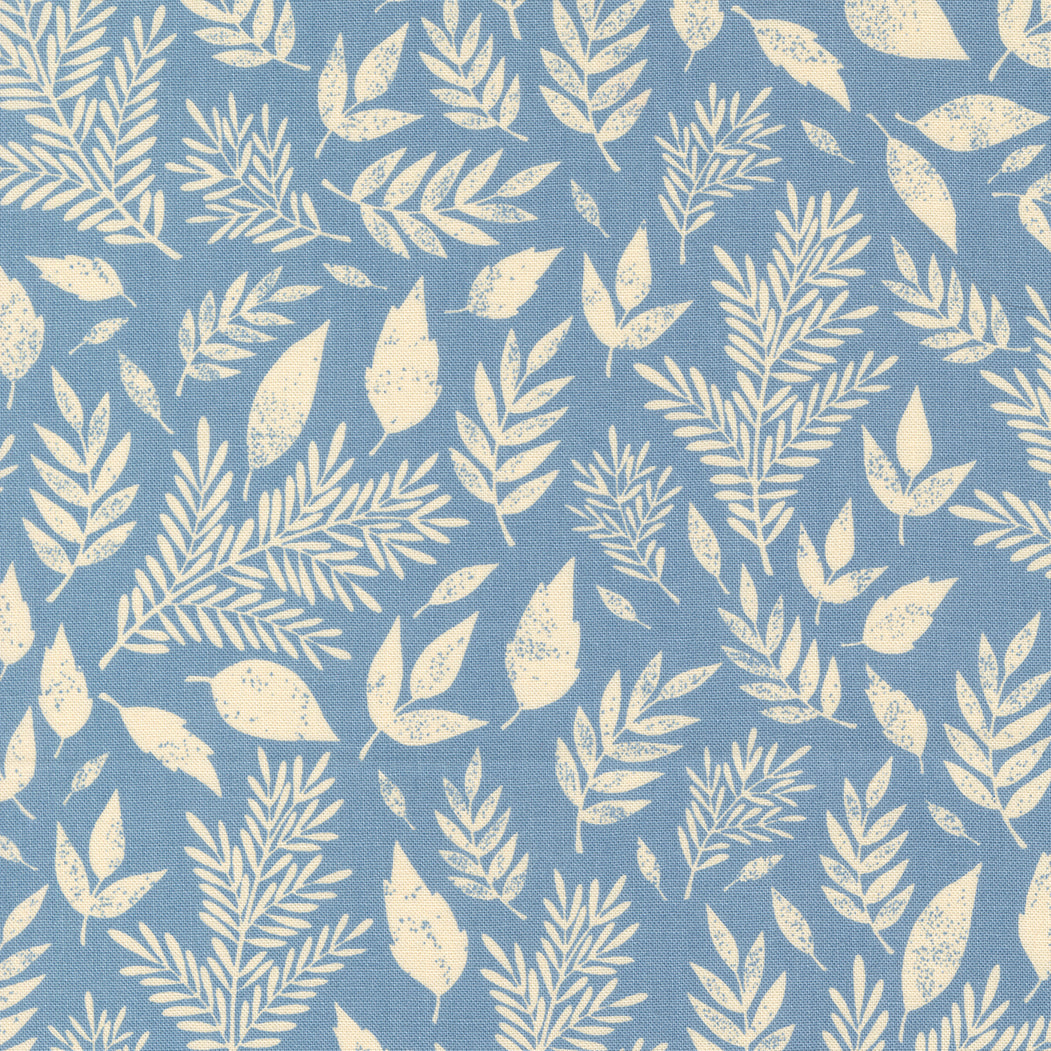 Flower Press Collection Scattered Leaf Cotton Fabric 3303 blue