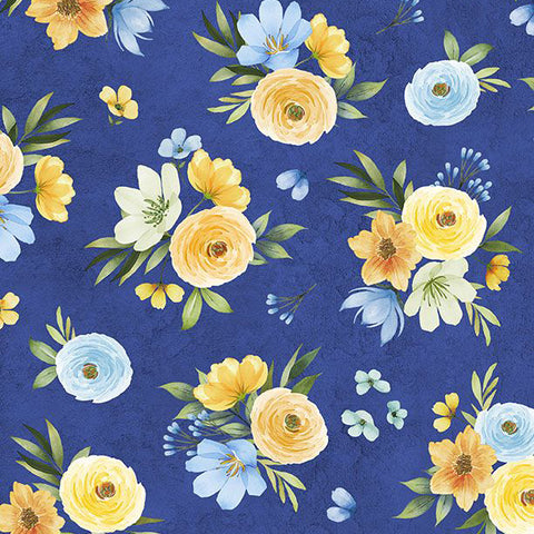 blue, Gentle Meadow Collection Bouquet Toss Cotton Fabric 32113
