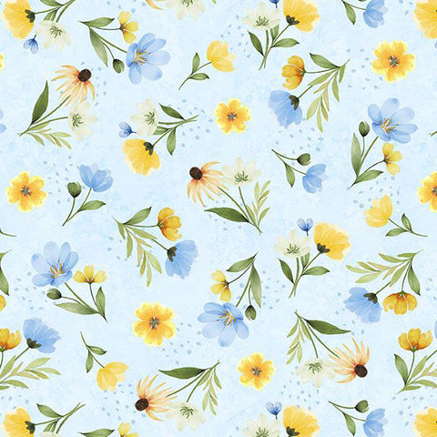 blue, Gentle Meadow Collection Floral Toss Cotton Fabric 32114