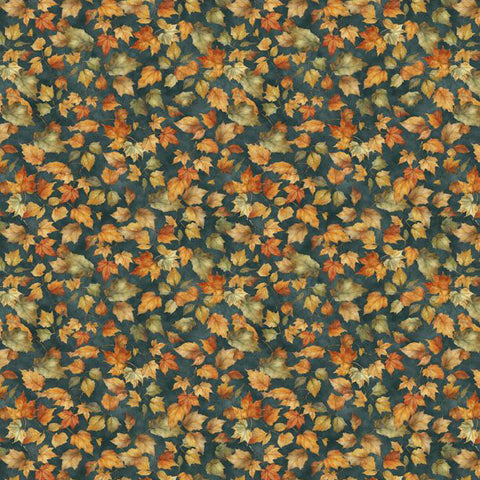 blue, Glorious Fall Collection Leaves Cotton Fabric 33912