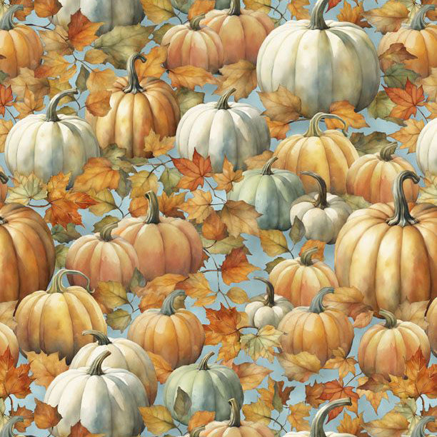 blue, Glorious Fall Collection Packed Pumpkins Cotton Fabric 33909