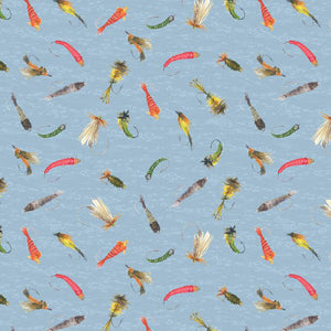 Blue, Gone Fishing Collection Fishing Lures Cotton Fabric 21764