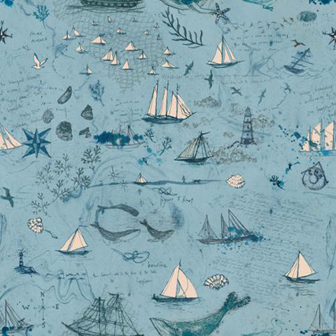 blue, Longshore Collection Passport Cotton Fabric 24618