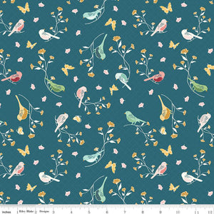 Melody Collection Birds Cotton Fabric C15141 blue