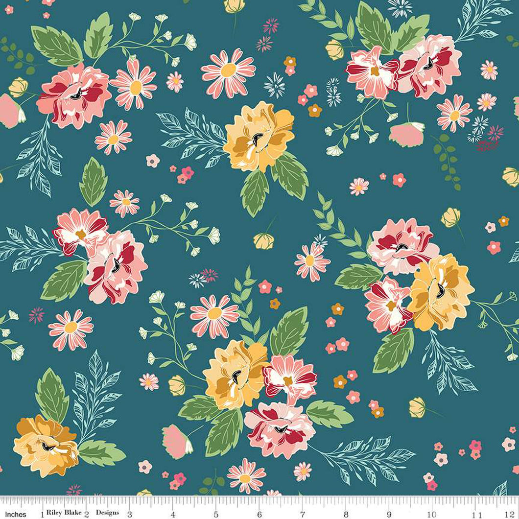 Melody Collection Large Floral Cotton Fabric C15140 blue