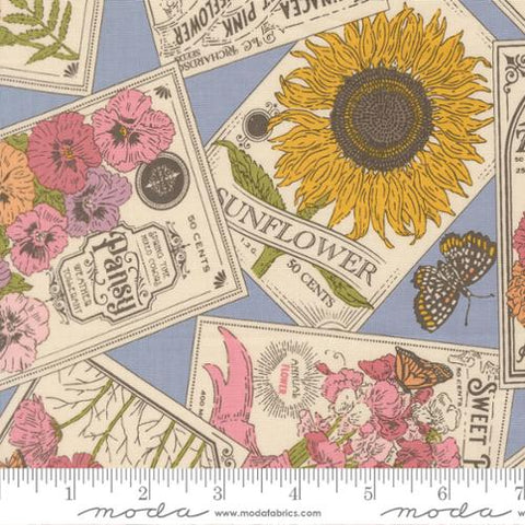 blue, My Secret Garden Collection Seed Packets Cotton Fabric 20981