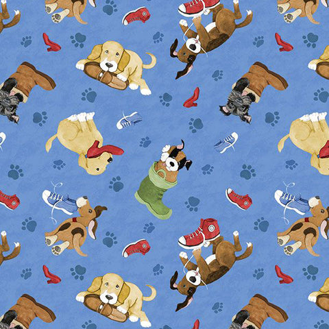 blue, Paws at Play Collection Shoe Toss Cotton Fabric 39920