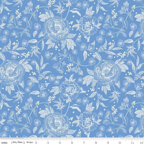 blue, Penelope Collection Large Floral Cotton Fabric C16640
