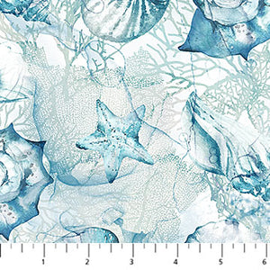 Sea Breeze Collection Starfish Print Cotton Fabric DP27098 blue