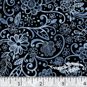 Standard Weave Floral Doodle Print Poly Cotton Fabric 6015 blue