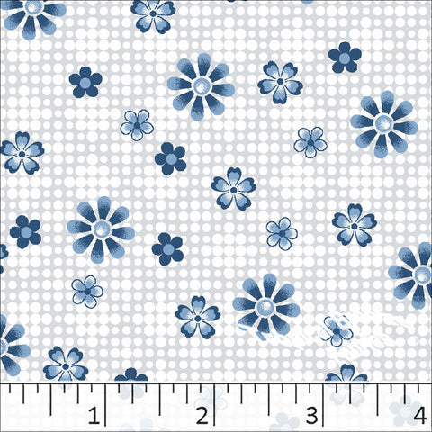blue, Standard Weave Floral Dot Print Poly Cotton Fabric 6246