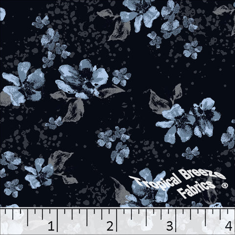 blue, Standard Weave Floral Poly Cotton Dress Fabric 6278