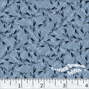 Blue, Standard Weave Leaf Print Poly Cotton Fabric 6190