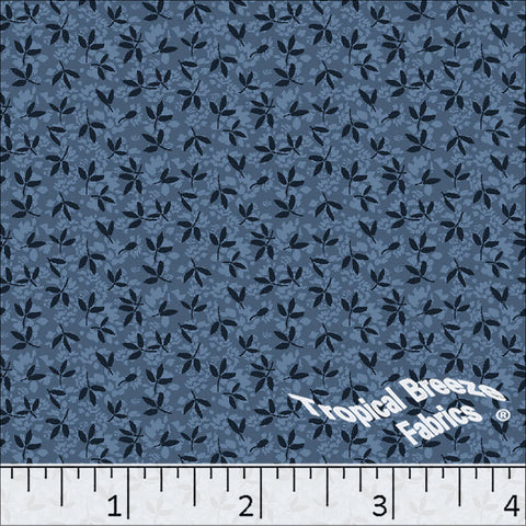 blue, Standard Weave Tiny Leaf Print Poly Cotton Fabric 6288