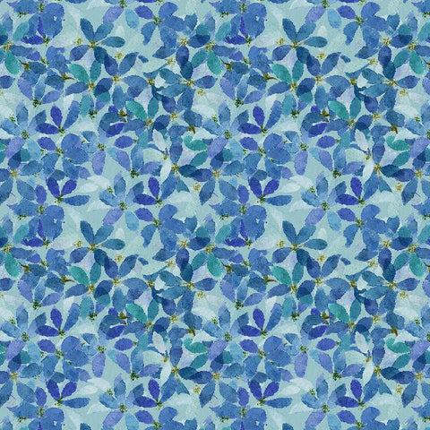 blue, Sunlit Serenade Collection Medium Floral Cotton Fabric 40773