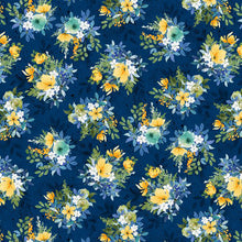 blue, Sunlit Serenade Collection Tossed Bouquets Cotton Fabric 40771