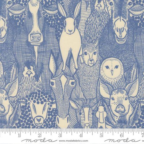 blue, The Henhouse Collection Barnyard Faces Cotton Fabric 48431