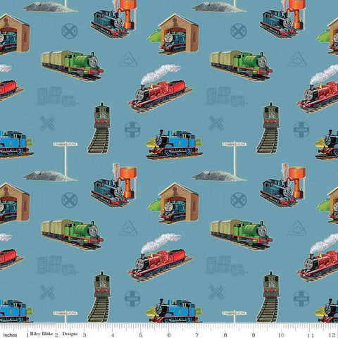 blue, Thomas and Friends Collection Main Train Cotton Fabric CD17010