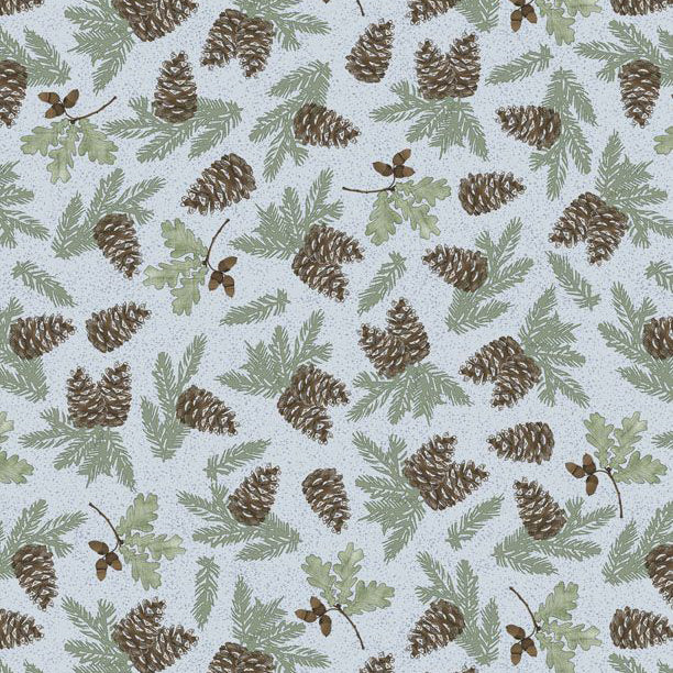 blue, Timberland Trails Collection Pine Cone Toss Cotton Fabric 45605