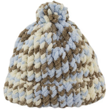 Blue, brown, and cream baby cap