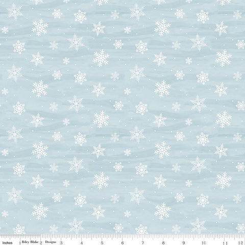 blue-gray-Covered Bridges in Winter Collection Snowflakes Cotton Fabric 