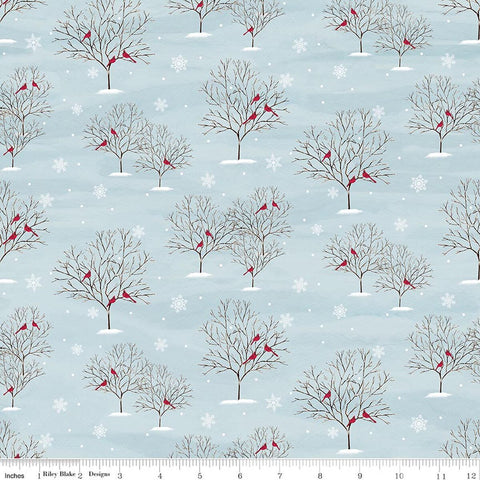 blue gray, Covered Bridges in Winter Collection Winter Trees Cotton Fabric CD18001