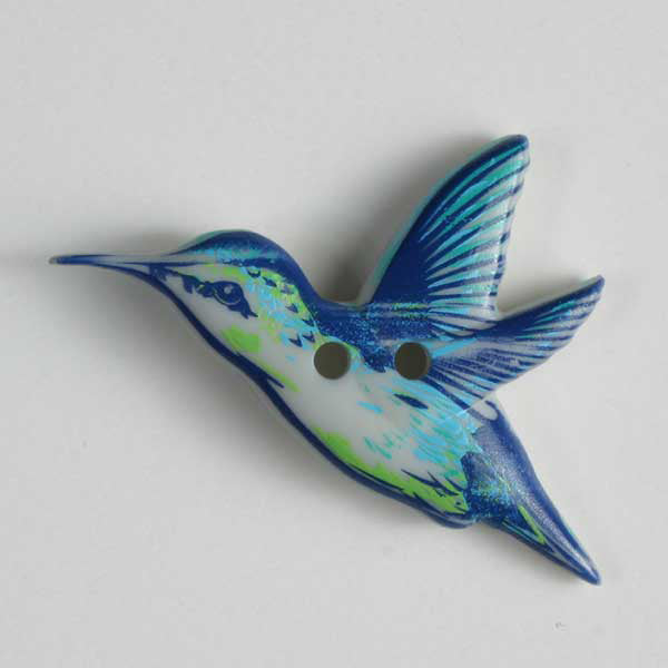 Blue hummingbird button