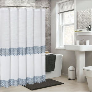 Blue lace shower curtain