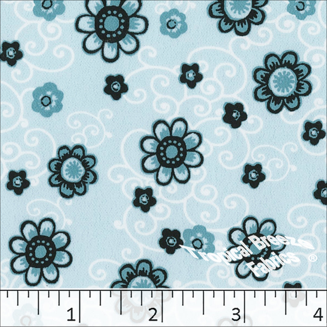 Koshibo Floral Print Polyester Fabric Blue Mist