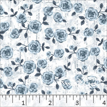 Rosebud Print Poly Cotton Dress Fabric Blue Mist