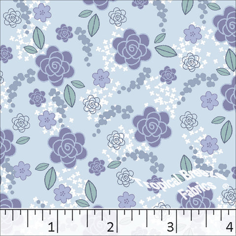 Blossoms Print Poly Cotton Dress Fabric Blue Mist