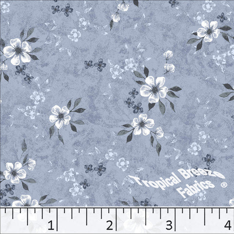 blue mist, Standard Weave Floral Print Poly Cotton Fabric 6292