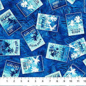 Palm Beach Collection Cotton Fabric DP269 blue postcards