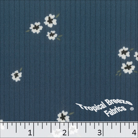 blue teal, Classic Rib Knit Floral Print Fabric 578613