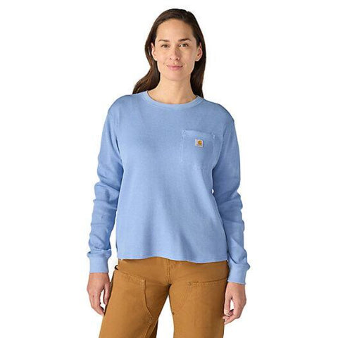 workwear blue, Women's Long-Sleeve Loose Fit Waffle Knit T-Shirt 107745