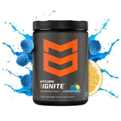 MTN OPS Ignite energy drink mix in Blue Raspberry