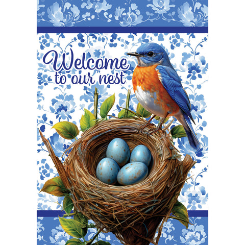 Garden flag showing Bluebird Nest