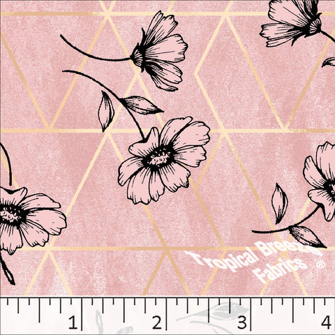 blush, Standard Weave Geometric Floral Print Poly Cotton Fabric 6254